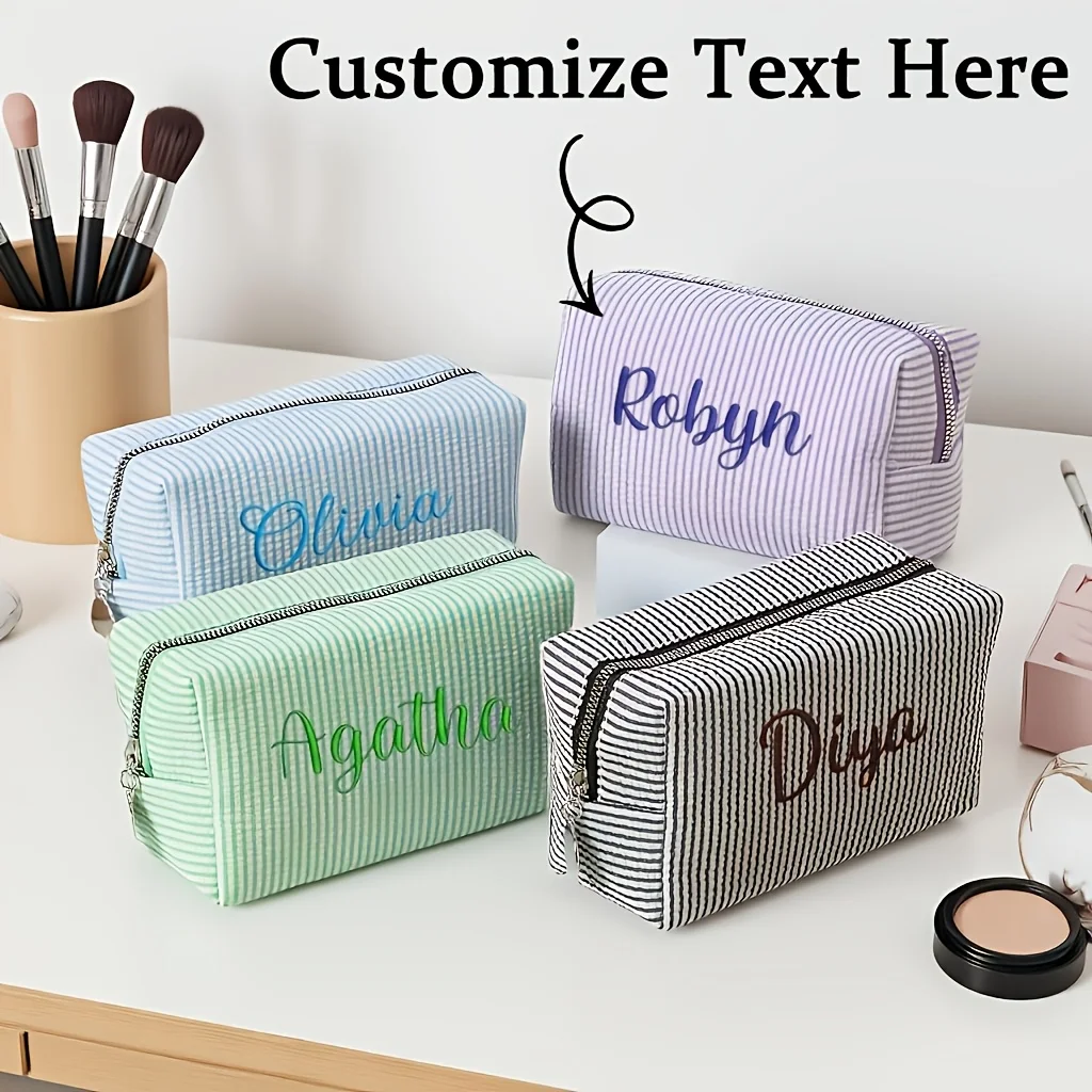 Custom Embroidered Name Travel Makeup Bag Personalized Cosmetic Storage Pouch Lipstick  Christmas Wedding Bridesmaid Gift