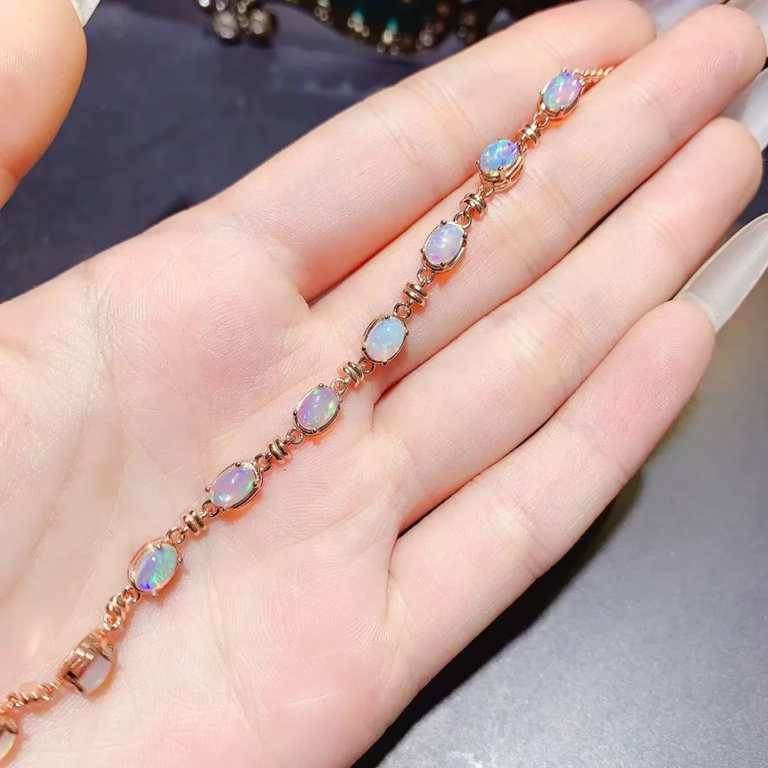 Exquisite Design Natural Opal Bracelet 4*6mm S925 Silver Inlay Bright Colorful Changes Gem Elegant Premium Jewelry