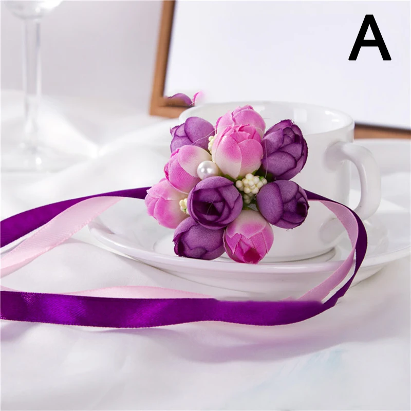 Girls Bridesmaid Wrist Corsages Silk Flower Wrist Corsage Bracelet Wedding Dancing Banquet Party Events Accessories