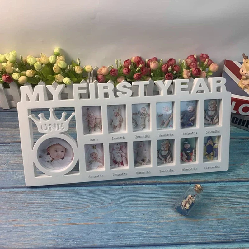 Growing Memory Decor - Infant First Year Picture Frame with 12 Month Baby Milestone Photo Frame & MY FIRST YEAR Pictures Display