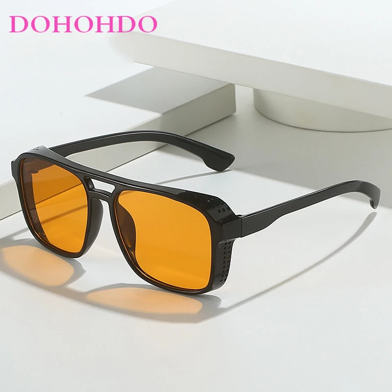 

Retro Trendy Pilot Double Bridge Square Frame Women Sunglasses Luxury Designer Men Outdoor Shade Driving Eyewear Unisex UV400