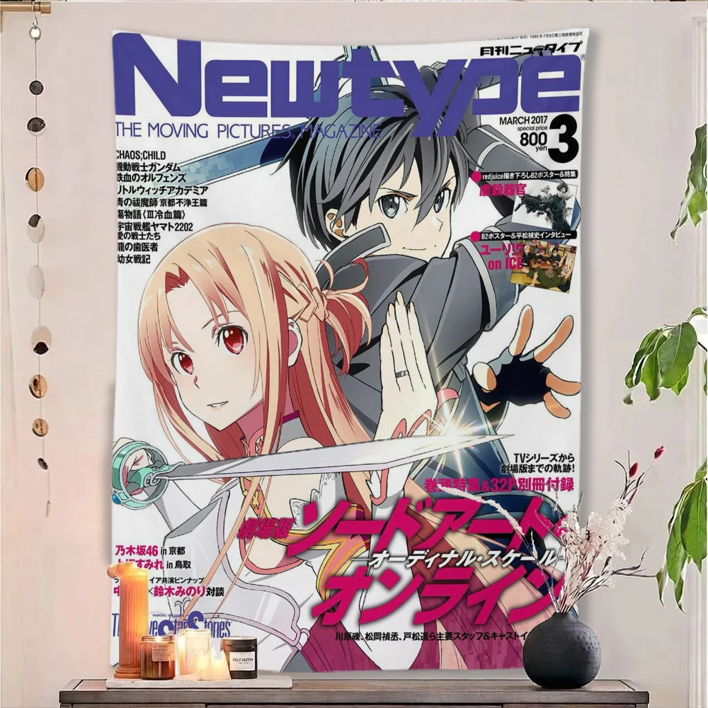 Kirito Asuna Anime Tapestry Magazine Cover Print Wall Hanging Background Cloth Bedroom Dorm Decor