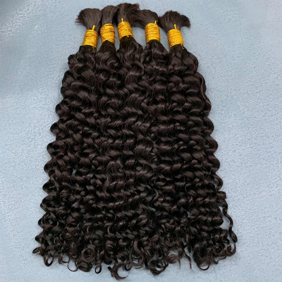 ボヘミアンブレイズ用人毛エクステ 10A ディープウォーターウェーブ バルク人毛 100%バージン ノーウェフト カールヘアエクステ ナチュラルカラー