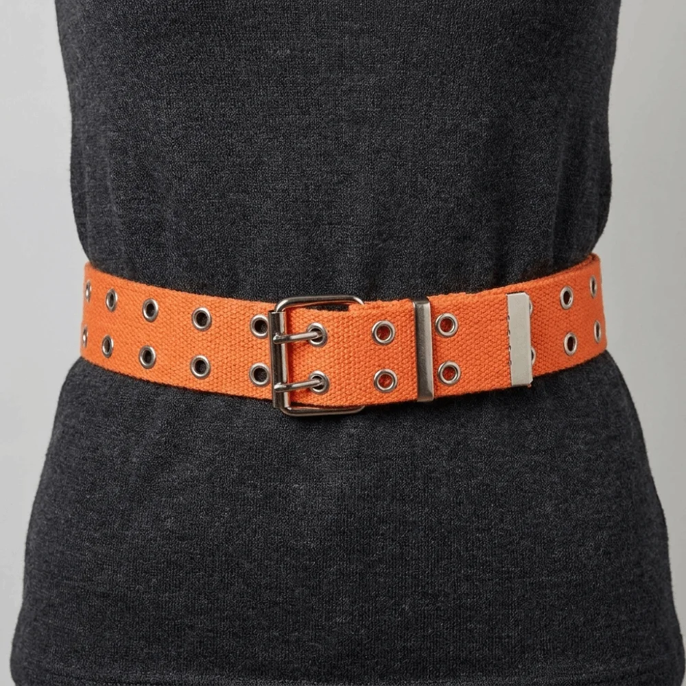 

Casual Solid Color Canvas Waist Belt Nylon Metal Buckle Men's Belt Double Row Needle Buckle Double Row Buckle Belt Men Women