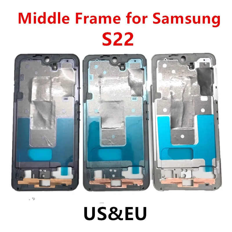 

For Samsung Galaxy S22 S901 Middle Frame Housing Board LCD Faceplate Bezel Replace Repair Spare Parts + Side Buttons US EU