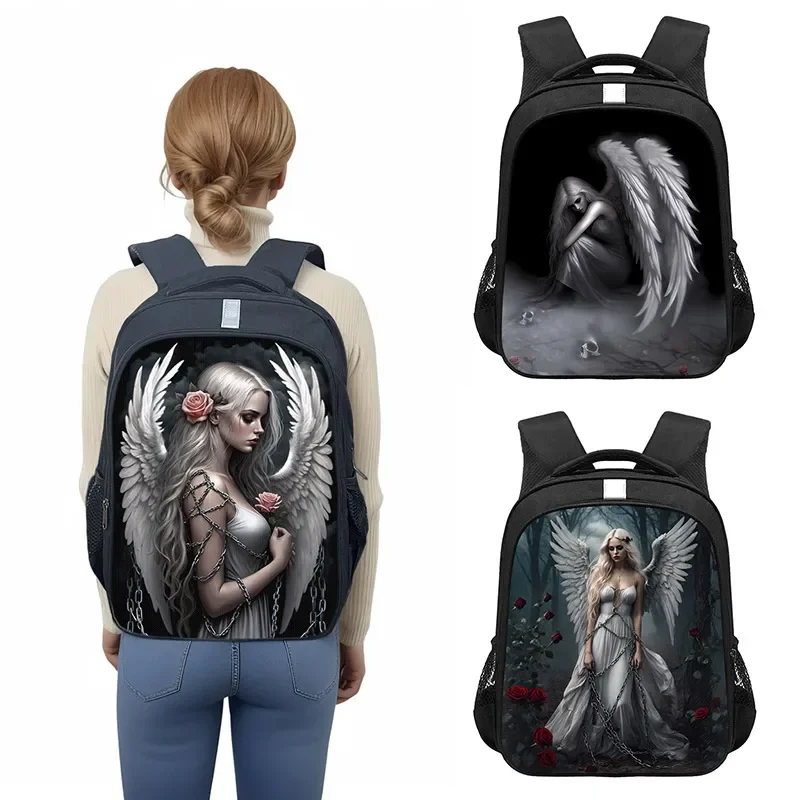 Mochilas de ala de ángel caído triste para adolescentes, mochilas escolares góticas de calavera para niños, bolsa para computadora portátil para mujeres, bolsas de libros para niños, regalo