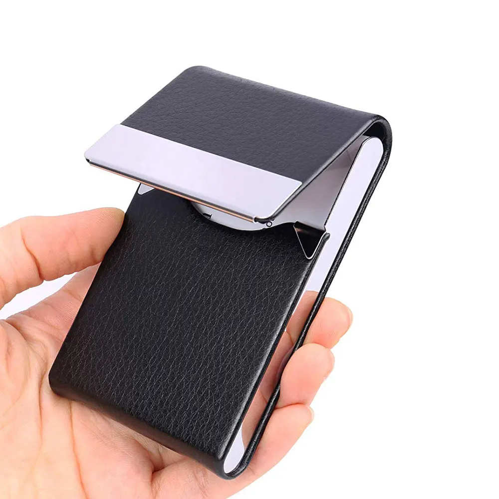 

Professional PU Leather Business Card Holder Slim Metal Credit Card Case Name Card Pocket Holder with Magnetic Shut