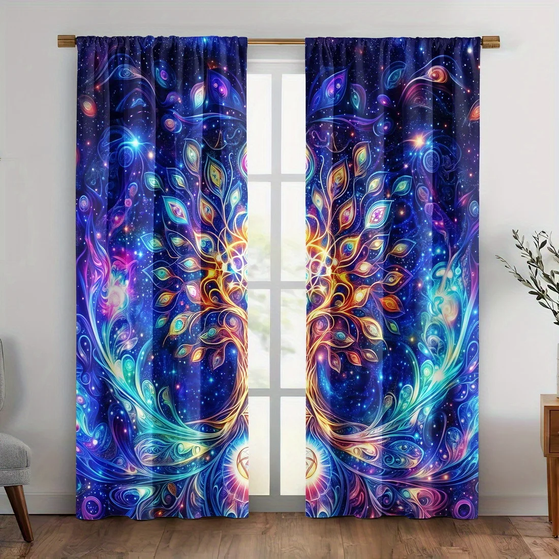 Premium Galaxy Celestial Star Curtains Pair Blue Nebula Window Drapes Abstract Cosmic Decoration for Bedroom Living Room Home