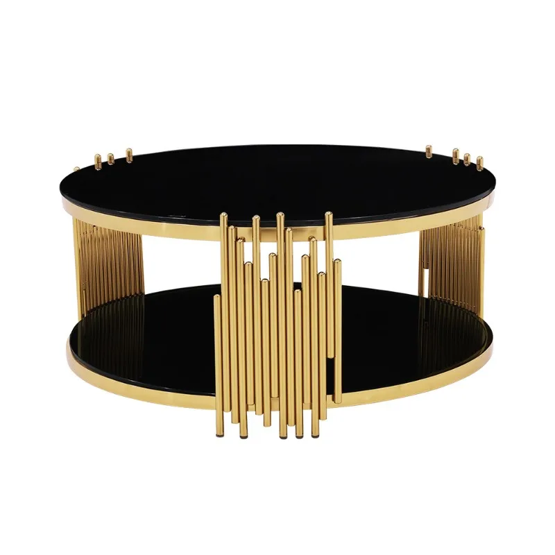 

Light luxury double glass round coffee table luxury living room furniture stainless steel modern table
