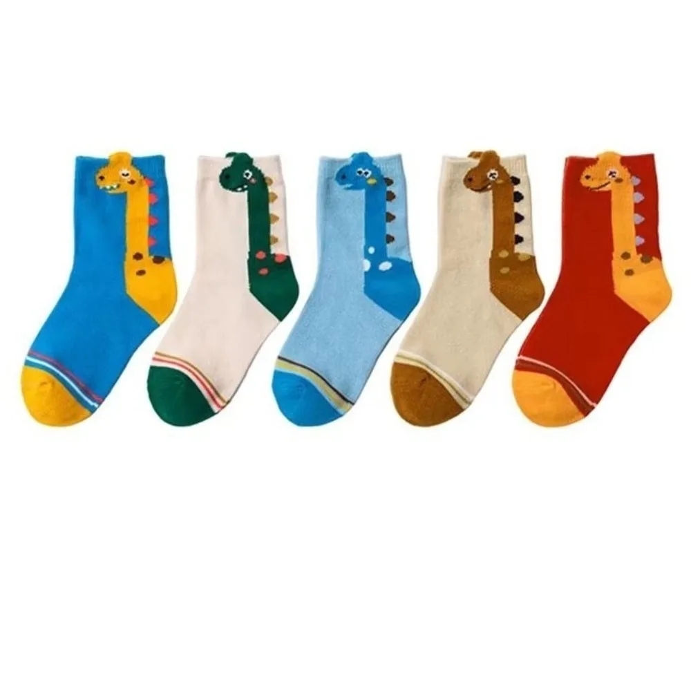 Colorful 5 Pairs Pack Kids Socks Cotton Blend Breathable Children Sports Socks Soft Fabric Cartoon Pattern Socks Daily Wear