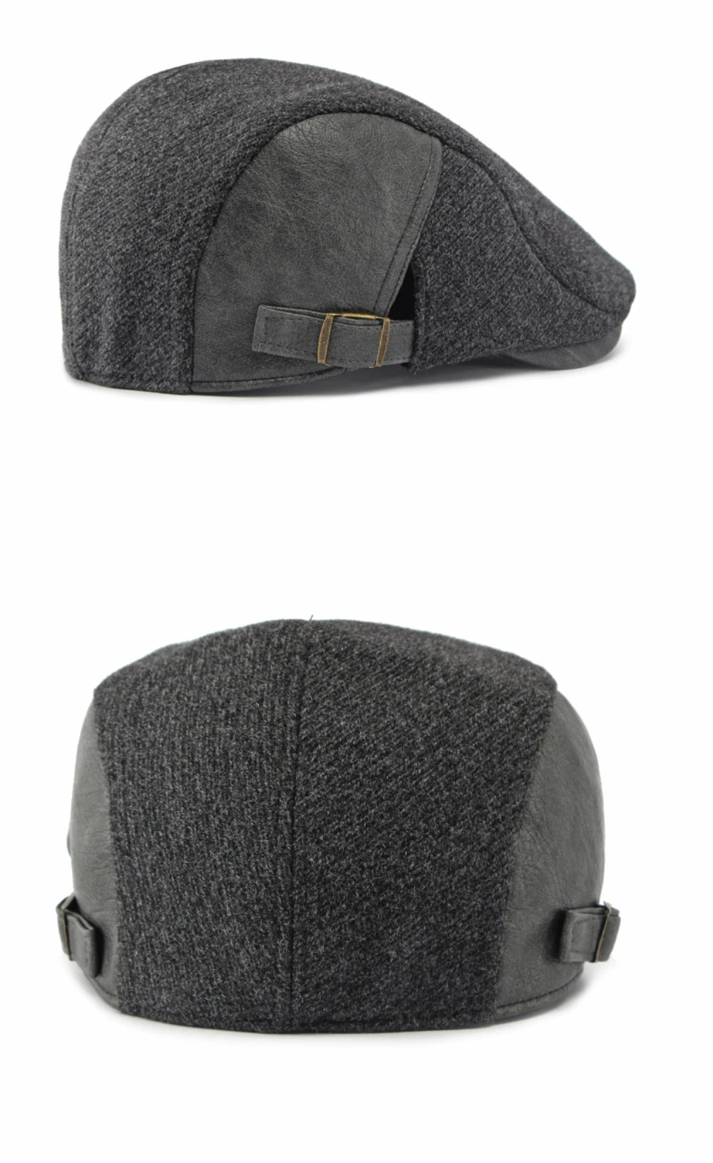 HT5152 Herren- und Damen-Baskenmütze 2026 Neue Herbst-Winter-Kappe für Männer und Frauen, Woll-Ivy-Flatcap, Künstler-Malermütze, Verstellbare PU-Leder-Baskenmütze – Detail 8