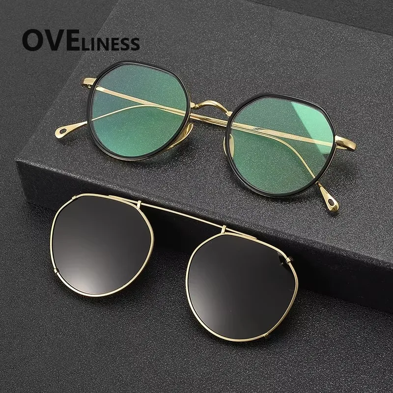 

Оправы для очков из чистого титана, круглые, для мужчин и женщин, с поляризационными магнитными клипсами, солнцезащитные очки, оправы для очков.