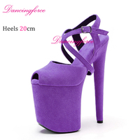 Purple Suede 8Inches 20cm Stripper Pole Dance Shoes Sexy Cross Strips Platform High Heels Women Summer Sandals Female