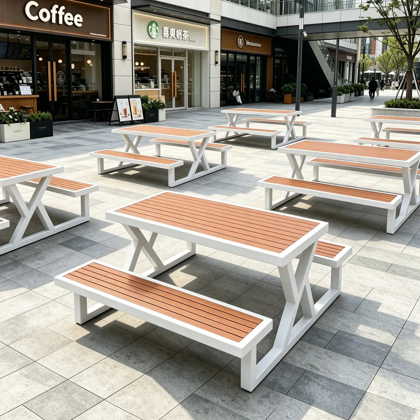 Outdoor rain and sun protection integrated outdoor tables and chairs leisure outdoor courtyard plastic wood