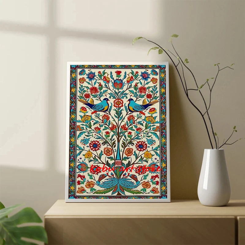 Indian Folk Art Floral Pattern Tree of Life Peacock Vintage Poster Canvas Painting Print Wall Picture for Living Room Home Decor