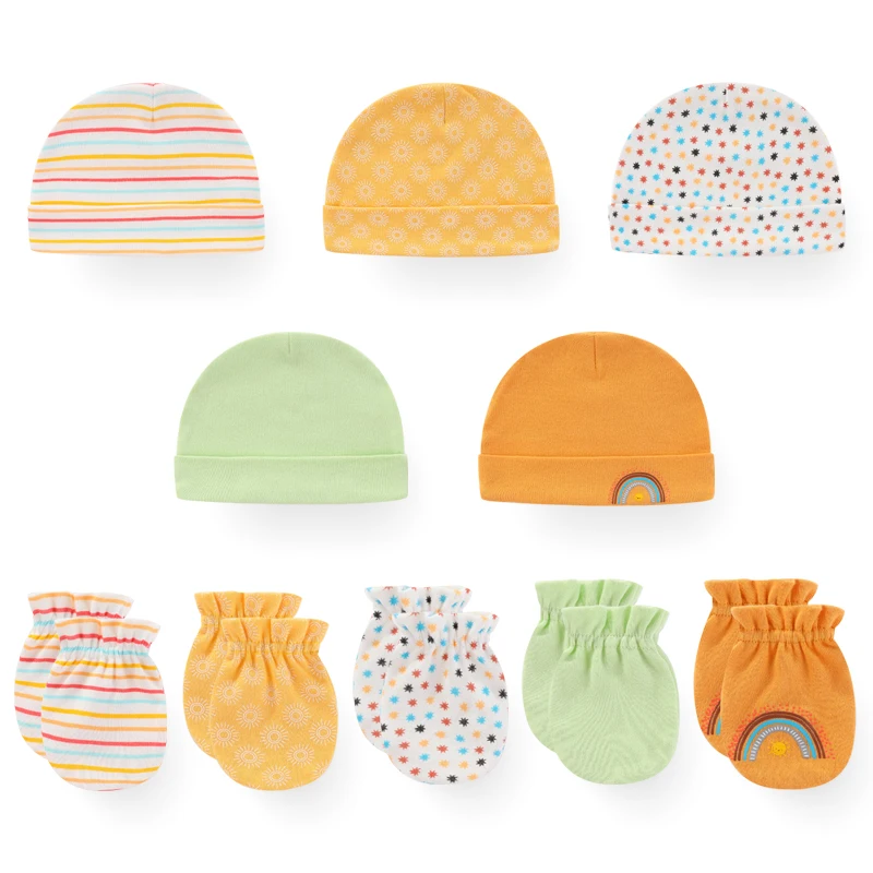 

Unisex Baby Boys Gloves Cotton Newborn Baby Girls Nightcap Hats+Gloves Set Solid Color Infant Supplies Accessories Cartoon