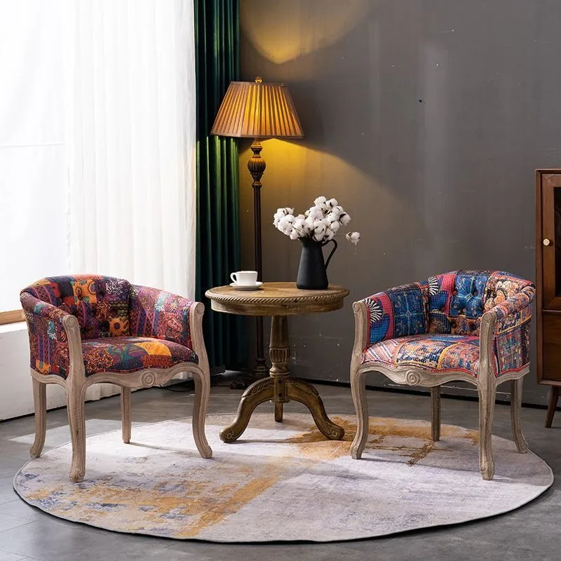 European Vintage Retro Tufted Solid Wood Low Back Club Chair Study Office Cafe Leisure Living Room Home Decor Novelty New Indoor