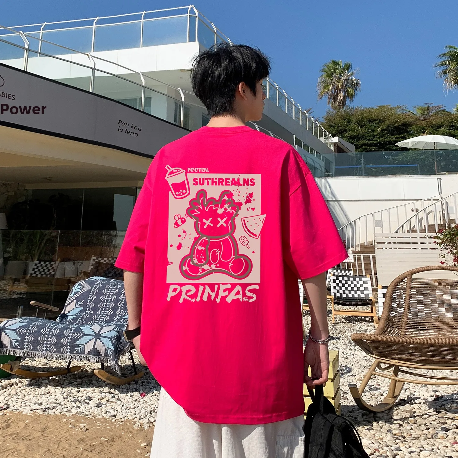 

Хлопковая футболка Rose Pink Bear f Sve, мужская летняя тяжелая дышащая повседневная круглая футболка Ne ort Sve Faionable Yout...