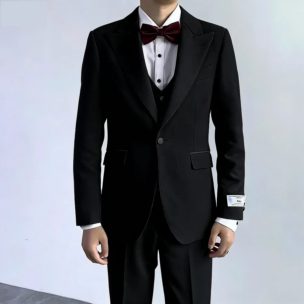 Men's Solid Slim Fit 3-Piece Business Suit Set with Blazer Vest And Pants for Wedding Party Luxury Fashion Groom Tuxedos