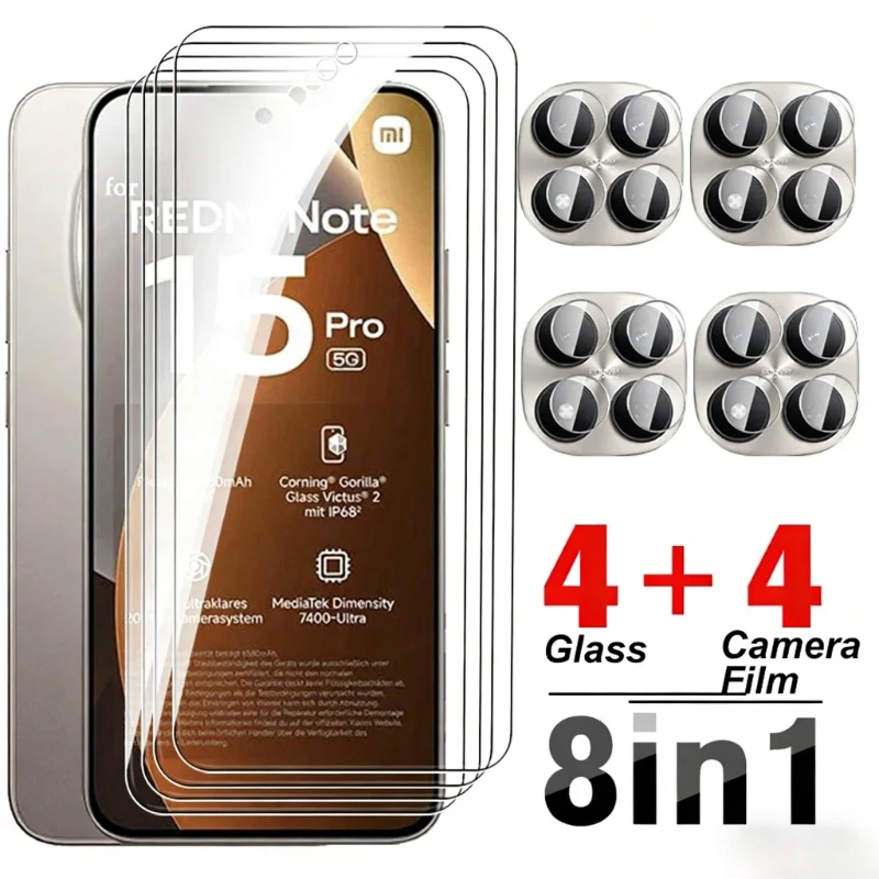 8 in 1 Clear Tempered Glass for Xiaomi Redmi Note 15 Pro 5G 4G Note15Pro Note 15 14 Pro Plus Pro+ Global Camera Screen Protector