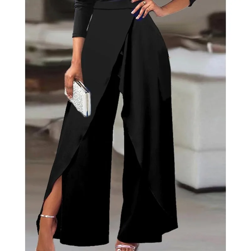 Sexy Women Corset Jumpsuit Overalls Elegant Fashion Long Sleeve One Shoulder High Waist Slit Wide Leg Pants Romper Clubwear