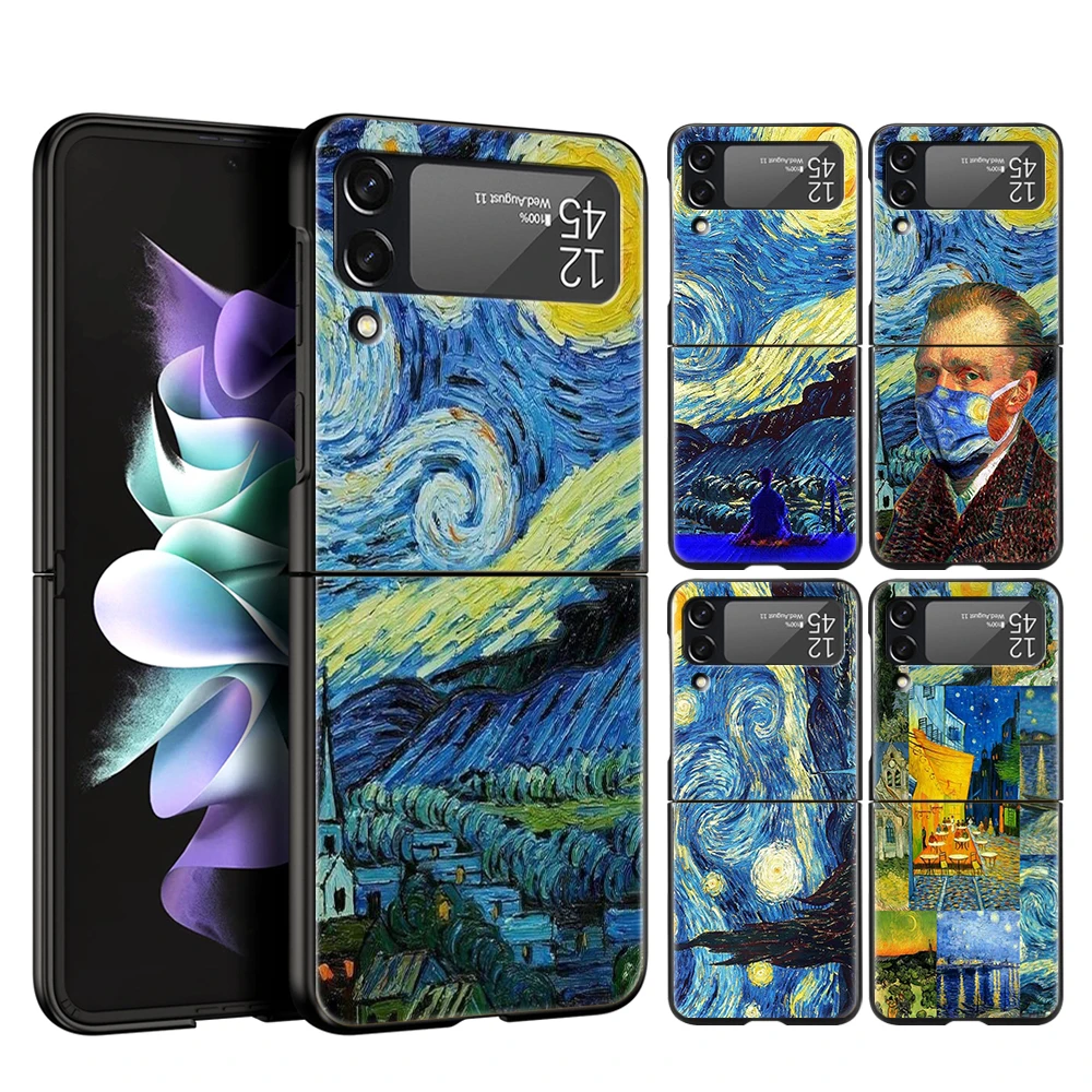 Van Gogh Series Hard PC Phone Case For Samsung Galaxy Z Flip 4 5 Black Cover For Galaxy Z Flip 3 Foldable Shockproof Cases Capas