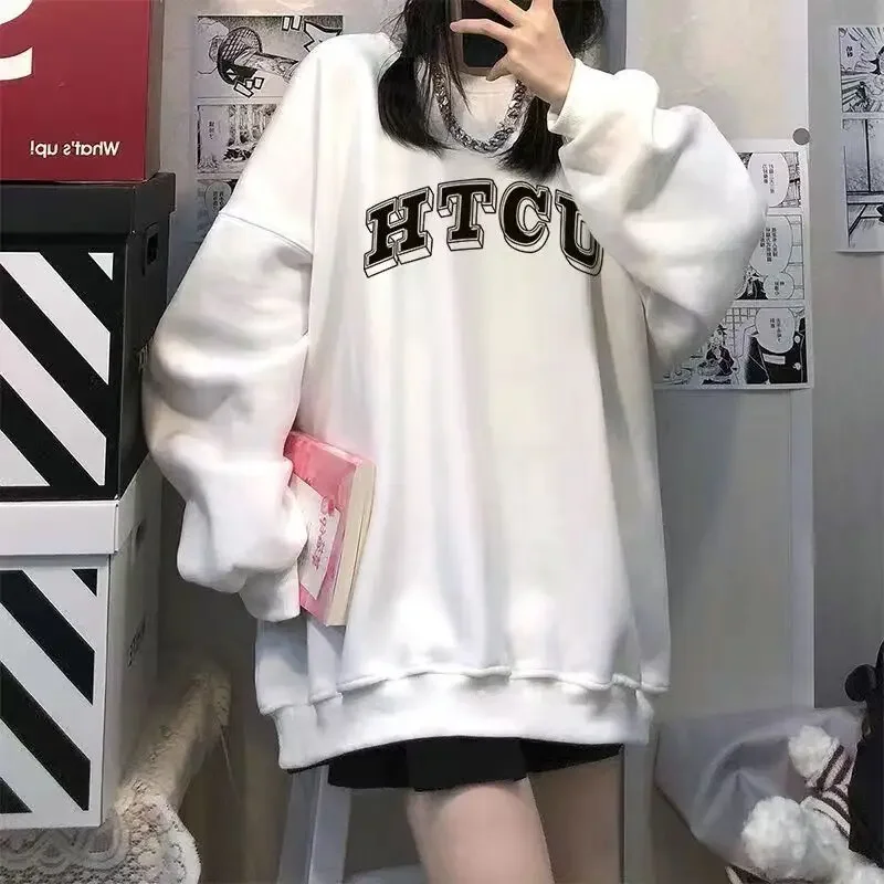 Harajuku Spring Autumn Kuromi Print Sweatshirt Women Oversize O-neck Jumper Kawaii Clothes Streetwear Women Kpop Aesthetic Top