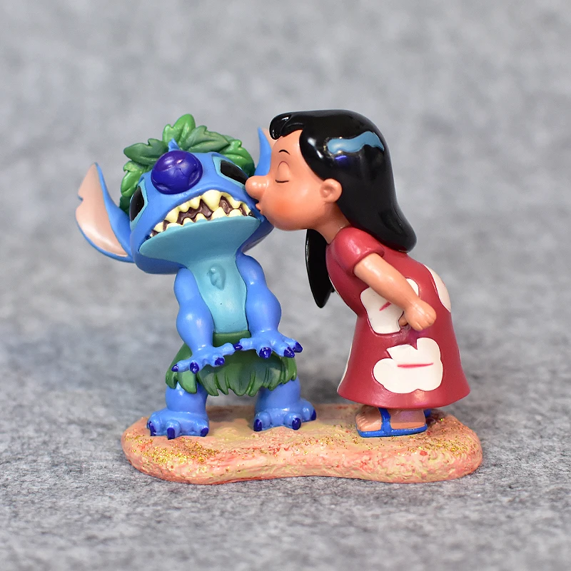 Kawaii Disney Lilo Kiss Stitch Figures Beach Series Cartoon Anime Action Figuras Toys Stitch Model Dolls Home Ornaments Gifts