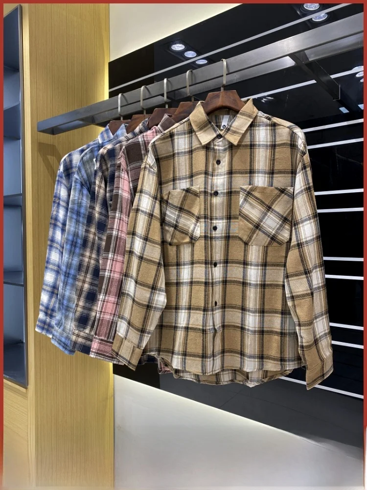 Retro americano Sle hombres Faionable versátil transpirable cómodo Casual a cuadros largo Sve cuello irt moda