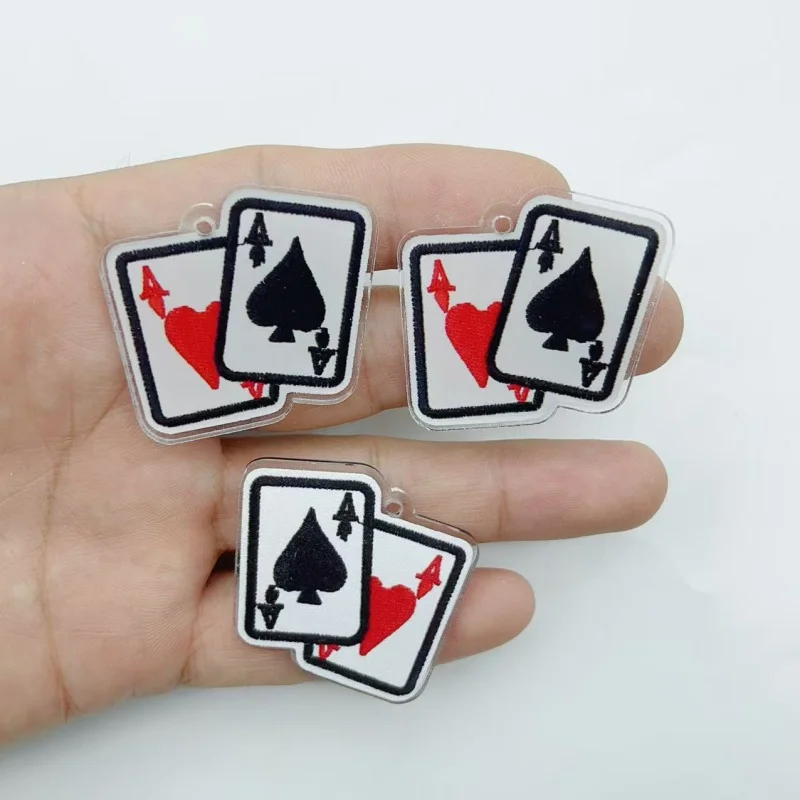 10Pcs Poker Ace Pattern Acrylic Charms Red Heart Spade Card Pendant DIY Keychain Earring Jewelry Making Supplies
