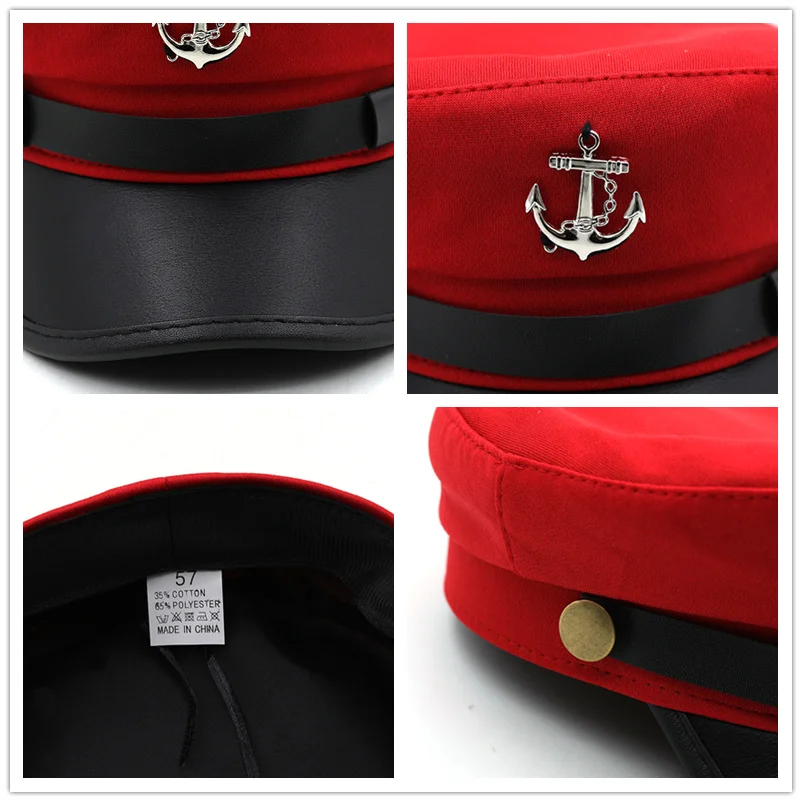 Casual Summer Military Caps Woman Cotton Beret Flat Hats Captain Cap Trucker Vintage Red Black Dad Bone Male Women\'s Leather Hat