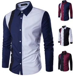 2023 Men's Shirt Spliced Striped Luxurious and Comfortable Button Long Sleeve Suit Lapel Shirt Soft and Comfortable Material