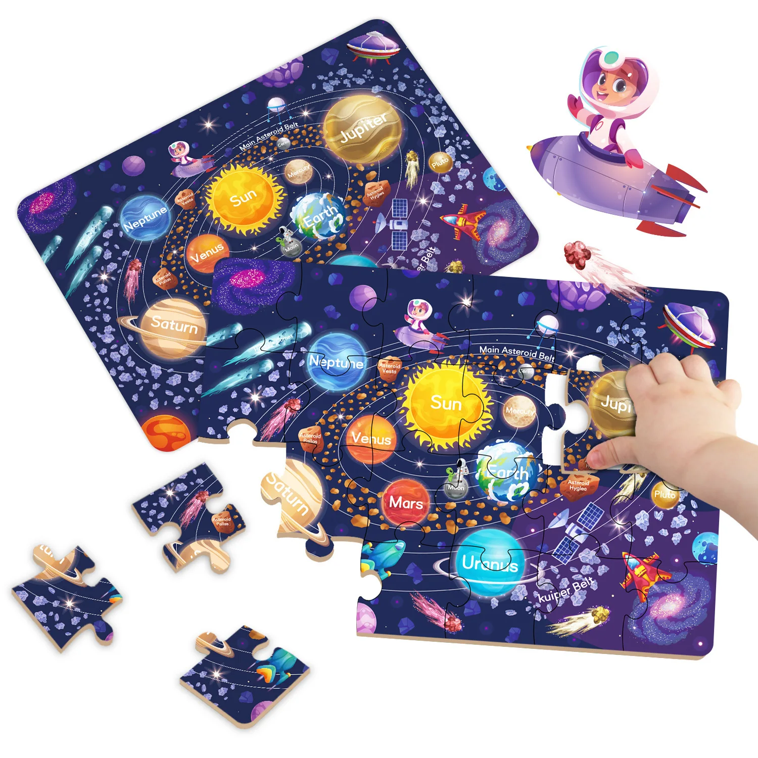 Sonnensystem für Kinder, 71-teiliges Weltraum-Puzzle-Bodenpuzzle für Kinder ab 3 Jahren, riesige runde Weltraum-Puzzles für Jungen und Mädchen, Geschenk