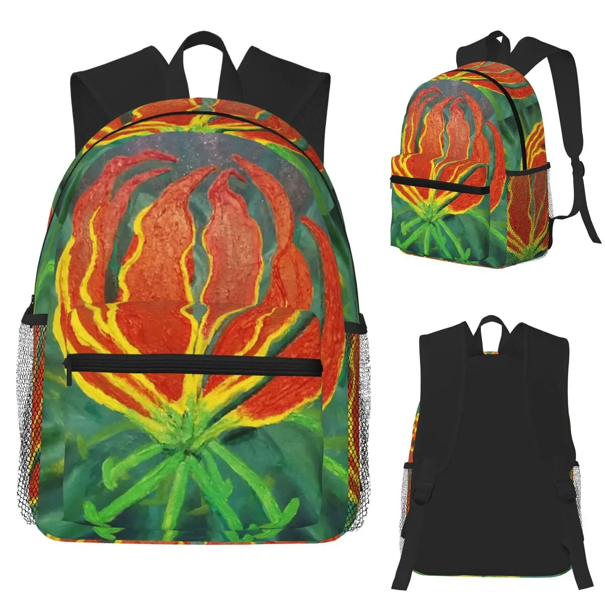 

Flame Lily Flower Student Backpack School Bag Hiking Travel Daypack for Men Women Fashion Bookbag Shoulder Bags