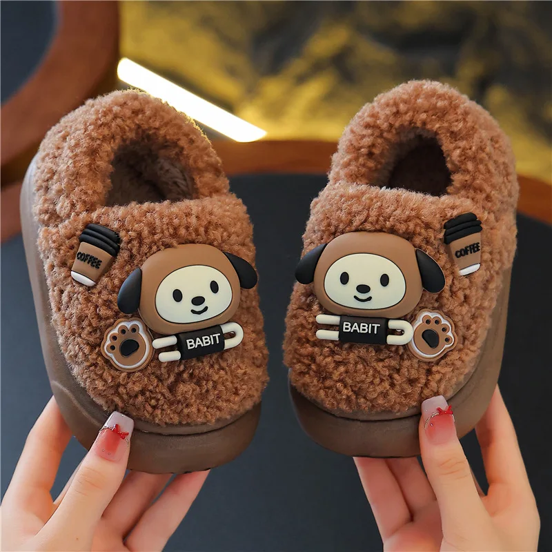 Thicken Warm Long Plush Slippers for Kids Winter 2026 Chunky Platform Fluffy Furry Fur Slippers Girls Boys Indoor Shoes