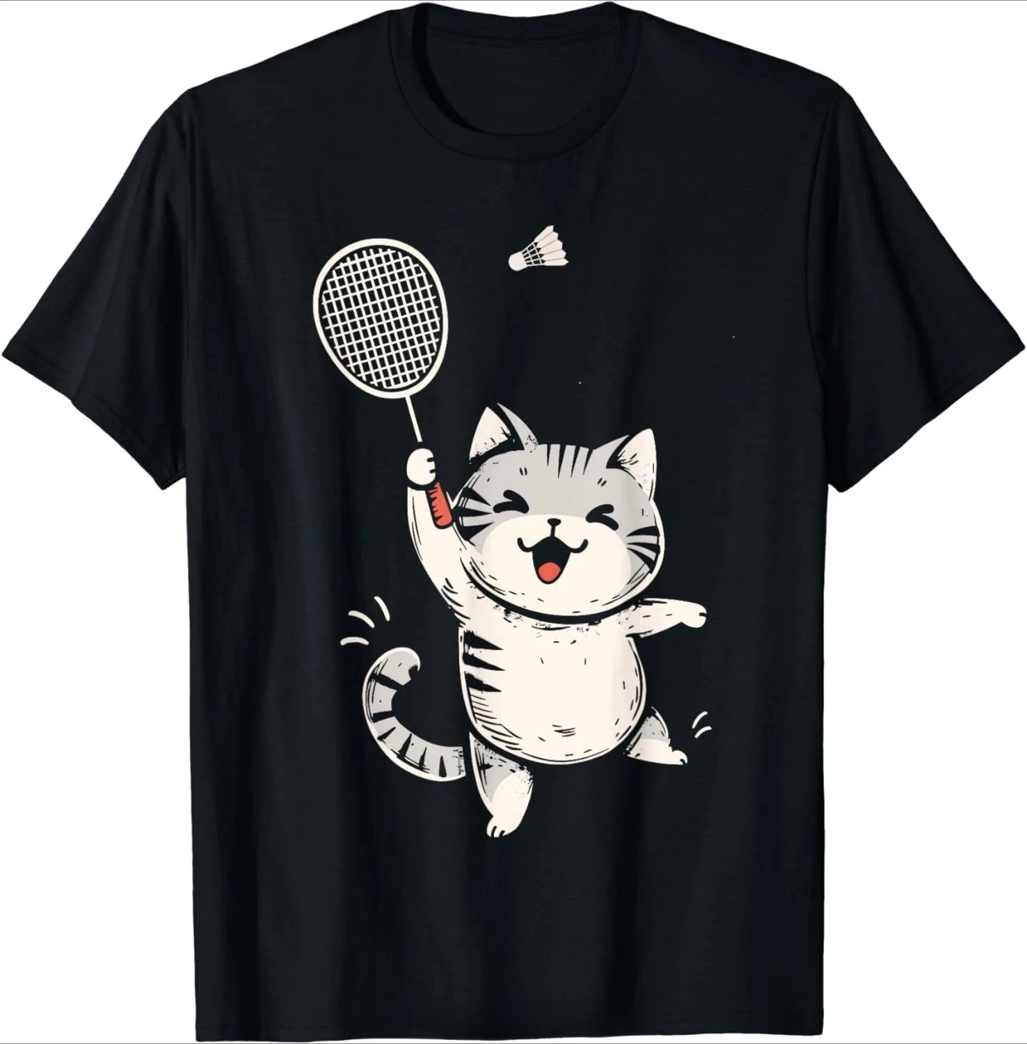 Cute and Fun Cat Badminton Design Badminton Player T-shirt, Kawaii Fitness T-shirt Women Clothing Fashion Graphic T Shirts Y2K