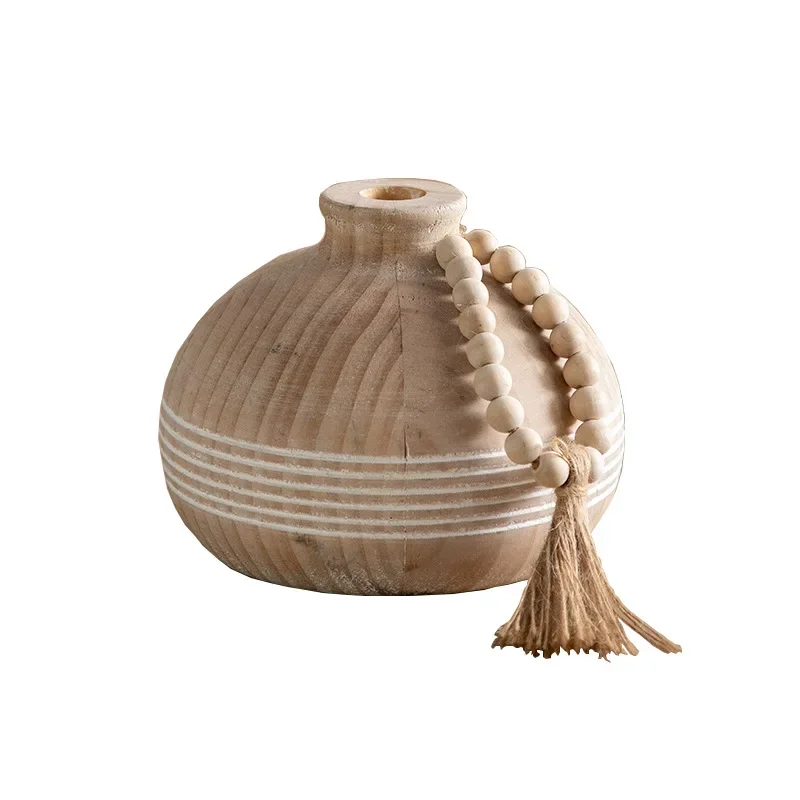 

Original art solid wood dried flower vase retro creative ornament Zen home restaurant B & B decoration wabi sabi wind