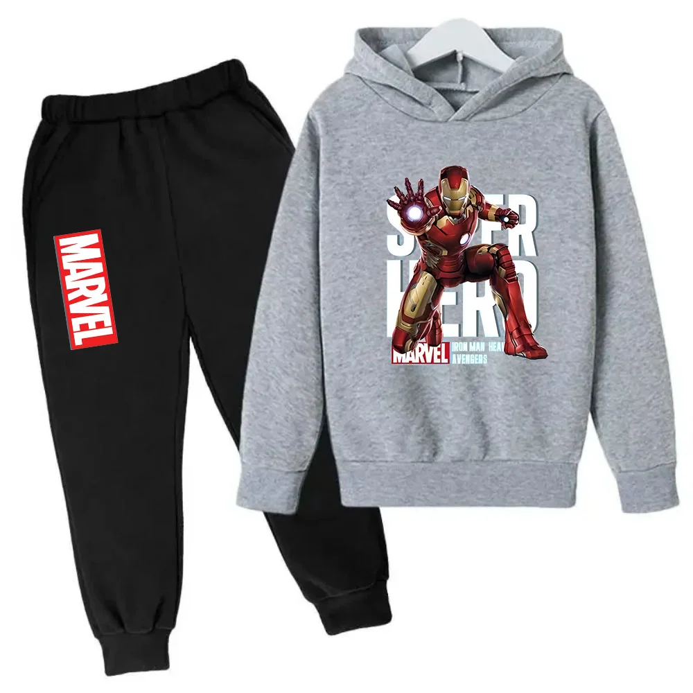 Marvel Iron Man Kids Hoodies 2pcs Set Boy Girl Spring Autumn Sweatshirt Clothes Superhero Tracksuits Children Hooded Pants Suit