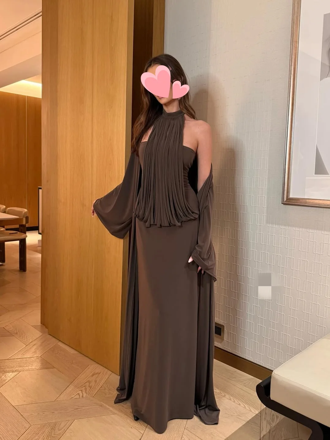

Oisslec Dress Elegant Vintage Sexy Brown Chiffon Cape Stylish New Customized Formal Occasion Prom Dress Evening Party Gowns