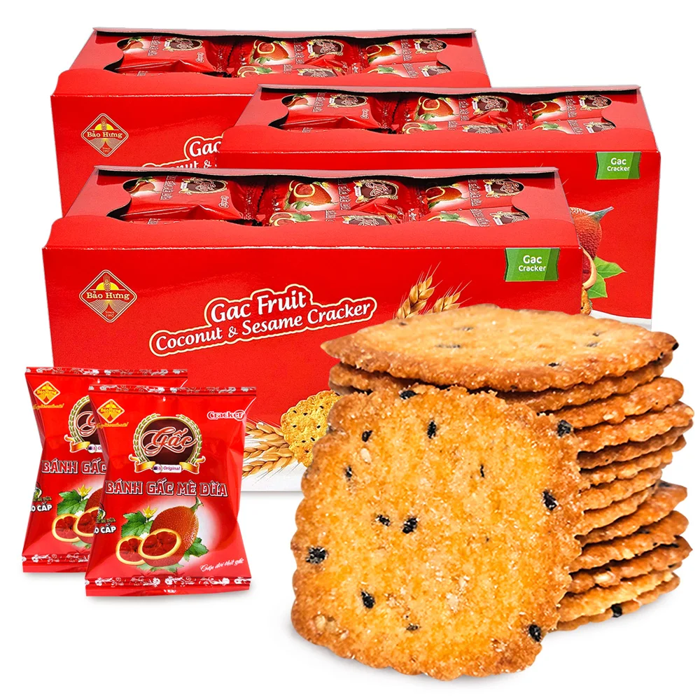 3 cajas (144 bolsas) Gac Fruit Coconut Sésamo Crackers Snacks