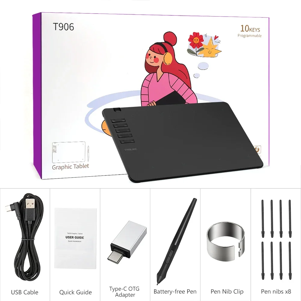تابلت T906 Artist Digital Pen مع 10 مفاتيح سريعة للرسم/الرسم، وكمبيوتر لوحي للرسومات لأجهزة Mac وWindows PC وAndroid #6