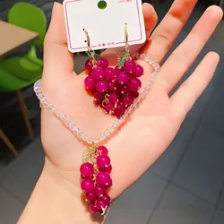 New Crystal Purple Grape Hook Small Fresh Girl Earrings with Minority Temperament