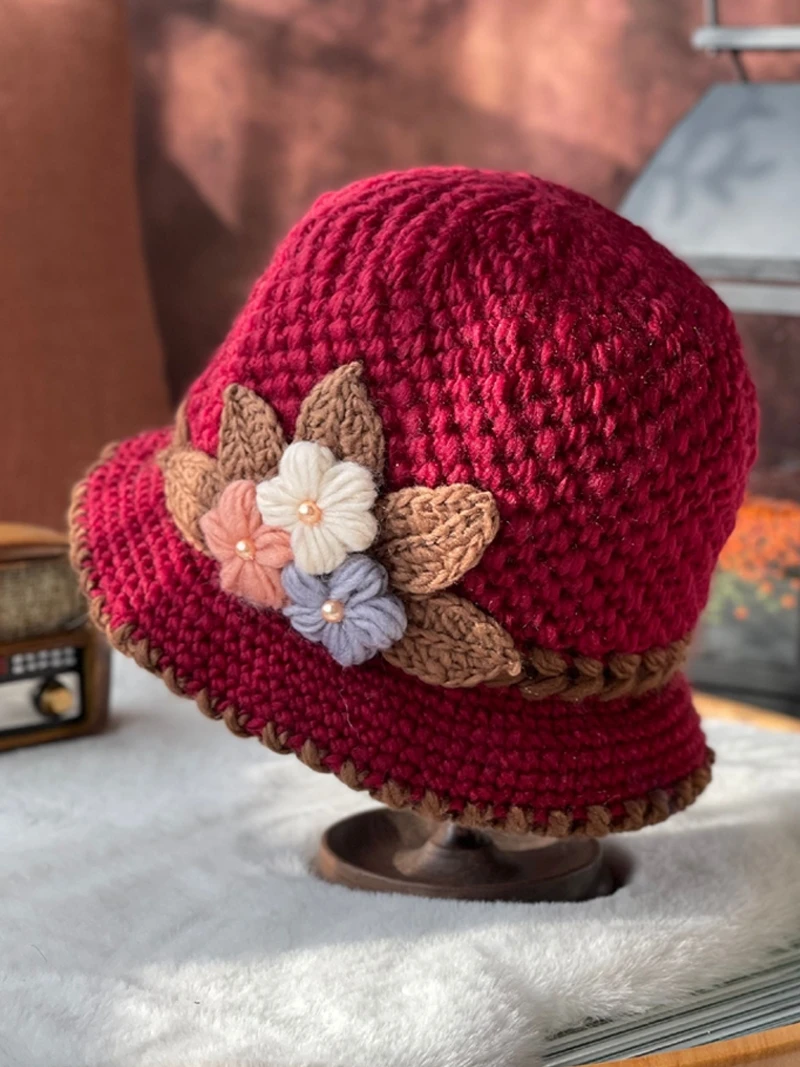 Thickened Knitted Woolen Hat Mom Winter Warm Ladies Cap Elderly Grandmother External Features Old People's Headwear