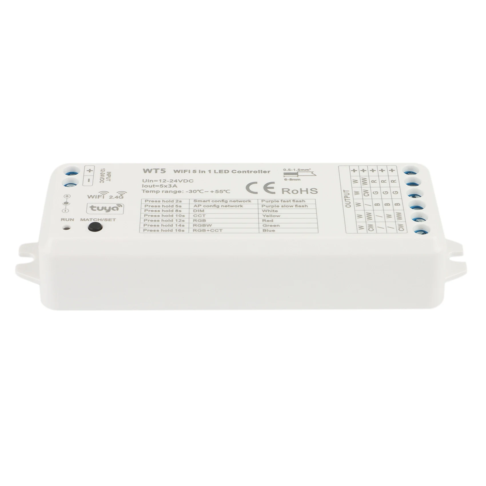 Светодиодный контроллер ABZV-Tuya 5 в 1, диммер CCT RGB RGBW RGBWW RGBCCT, лента Smart Life, Wi-Fi, 2,4G, радиочастотный пульт дистанционного управления 12-24 В, WT5
