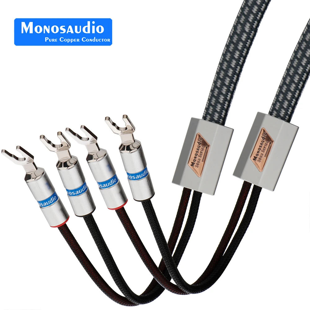 Monosaudio S802 hifi audio Speaker Cable for Home Cinema Audiophile pure copper Rhodium Plated Y Spade Amplifier Decoder Cable