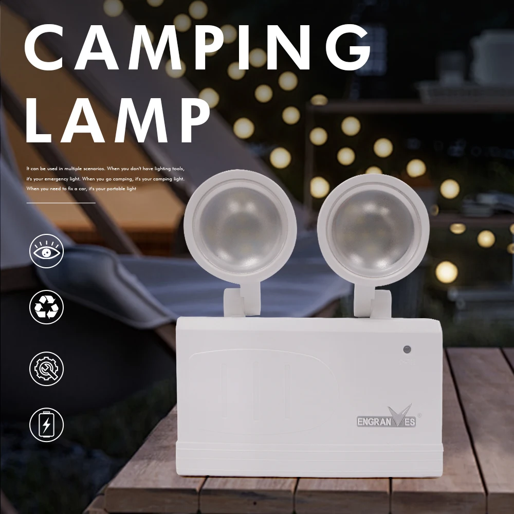 LED مزدوج الرأس ضوء الطوارئ مكافحة الحرائق ضوء الحائط أضواء الإخلاء في حالات الطوارئ المحمولة مصباح التخييم القابلة لإعادة الشحن