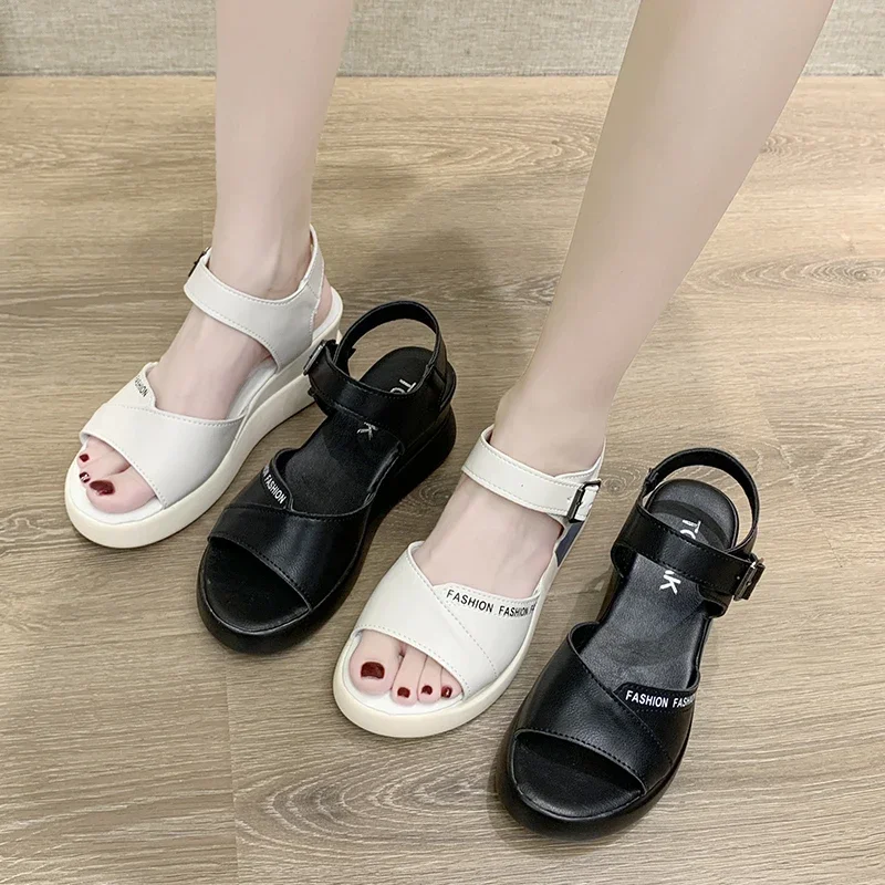 Summer Wedge High Heel Shoes for Women Sandals Open Toe Casual Ladies Buckle Strap Fashion Female Sandalias Plus Size 42