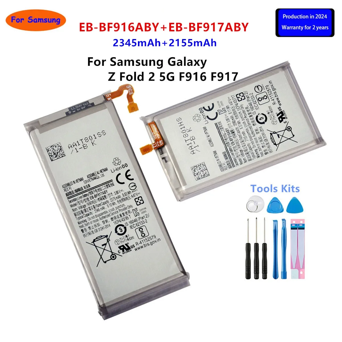 Brand New EB-BF916ABY EB-BF917ABY( 2345mAh+2155mAh) Battery For Samsung Galaxy Z Fold 2 5G F916 F917  Mobile Phone Batteries