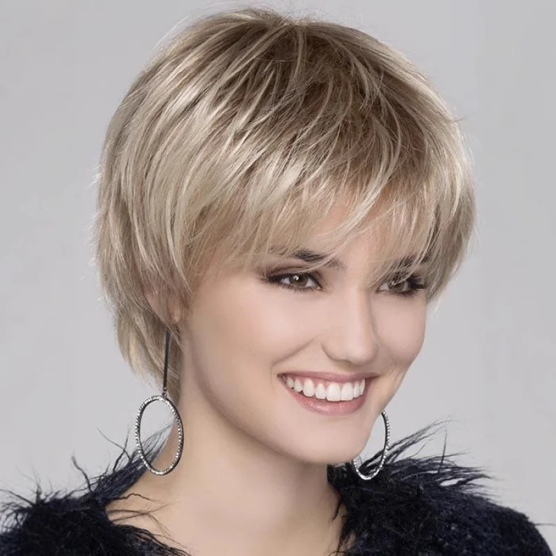 

New European and American style women's fashion short straight hair in brown mixed light gold with rose net
