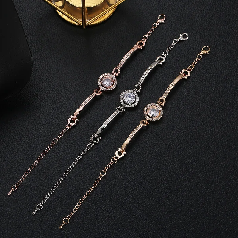 Luxury Rhinestone Zircon Chain Bracelets Adjustable Women Elegant Crystal Round Gemstones Bangle Bracelet Jewelry Gift